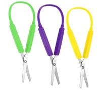 Telooco 3pcs Mini Loop Scissors 14cm Adaptive Design Scissor Colorful Handle Self-Opening Safety Scissors for Kids Children Schools Special Need(Green,Purple,Yellow)