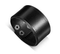 Telooco 4cm Wide Leather Bracelet for Men Adjustable Punk Wristband with Metal Snap Gothic Wrap Wrist Cuff Simple Retro Black Bracelet Personalised Mens Bracelets Gift for Boys Men Father