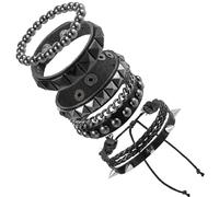 Telooco 4Pcs Punk Rock Leather Bracelets Black Studded Bracelet Gothic Spike Bracelets Adjustable Leather Wristbands 80s Wrap Wrist Cuffs Goth Emo Accessories for Halloween Cosplay Party