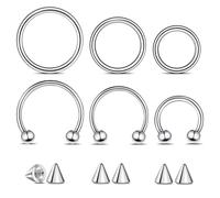 Telooco 6Pcs 16G Nose Ring Surgical Steel Septum Ring Horseshoe Piercing with 6Pcs Spike Balls Anti-allergic Earring Eyebrow Lip Rings Hoop Septum Piercing Jewellery for Women Men 8-12MM