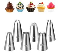 Telooco 6Pcs Large Wilton Piping Nozzles Stainless Steel Piping Tips Cake Decorating Tools Cream Icing Nozzles Flower Piping Nozzles for Cupcakes Birthday DIY Art