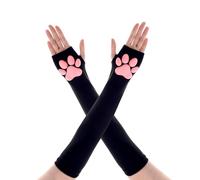Telooco Cat Paw Gloves Long Therian Paws Fingerless Gloves for Women Cute 3D Pink Claw Pad Arm Warmers Cat Paw Sleeves Cat Women Accessories for Halloween Cosplay Party (Black)