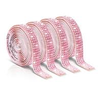 Telooco Self Adhesive Rhinestone Ribbons 4 Rolls Bling Crystal Rhinestone Strips Stickers (Pink)