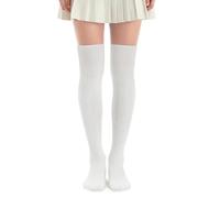 Telooco Thigh High Socks for Women Cotton Over the Knee Socks Cable Knit Thigh High Stockings Warm Leg Warmers (White)