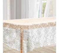 Telooco White Lace Tablecloth 59" X 118" Vintage Embroidered Lace Table Cloth Suitable for Weddings Summer Outdoor Tea Party Reception Dinner Home Decor