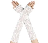 Telooco Women's Long Lace Fingerless Elbow Length Floral Gloves - 1980 Costume Accessories (White)