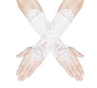 Telooco Women's White Lace Gloves Embroidered Lace Fingerless Gloves Elegant Satin Bridal Glove for Tea Party Wedding Dance Halloween