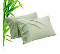 TELUS Green Pillow Cases Queen Size 2 Pack, Bamboo Rayon Cooling Pillowcases with Envelope Closure, Cool Breathable Pillow Cover for Hot Sleepers & Night Sweats, 20x30 inch