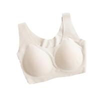 telusu One-piece Silk Sports Bras For Women Soft Comfort Sleep Yoga Bra Vest Full Coverage Mulberry Silk Bra Bralette (Color : Beige, Size : L/Large)