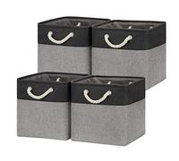 Temary 12 Inch Cube Storage Baskets 4 Pack Fabric Storage Bin for Clothes, Large Baskets with Handles, Basket for Organizing Towels, Blankets, Collapsible Cube Storage Bins (Black&Gray)