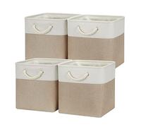 Temary 4 Pack Cube Storage Bins Cloth Baskets for Shelf, Fabric Storage Cubes 12 x 12 Baskets Gift Empty Toy Baskets for Kids, Dog Toy Baskets for Storage (White&Khaki)