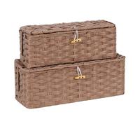 Temary Cable Management Box, Wicker Cable Organizer Box with Lid for TV, Computer, Home, Office to Hide Cords and Power Strip, Handmade Rattan Cable Organizer (Medium + Large, Brown)