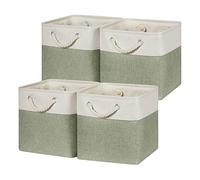Temary Cube Storage Basket for Shelves 11 Inch Cube Storage Bin 4Pack Storage Cubes Fabric Storage Baskets for Organizing Toys, Clothes, Decorative Baskets with Rope Handles (White&Green)