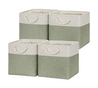 Temary Cube Storage Baskets for Shelves 12 Inch Storage Cubes 4pack Fabric Storage Baskets for Organizing Clothes, Closet Baskets with Rope Handles for Home (White&Green)