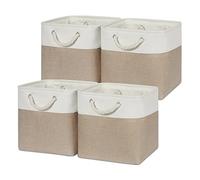 Temary Cube Storage Bins 11 x 11 Fabric Storage Baskets 4 Pack Storage Cubes Baskets for Gift Empty, Cube Organizer Bins Cloth Baskets for Storage Toy (White&Khaki)
