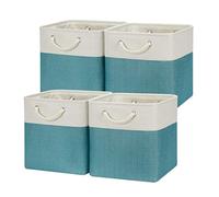 Temary Cubes Storage Baskets 12 Inch Cube Storage Bins for Shelf, Fabric Storage Cubes for Gift Empty Toy Baskets for Kids, Collapsable Box Baskets for Storage (White&Teal)
