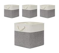 Temary Fabric Baskets 13 Inch Cube Storage Baskets with Rope Handle, Storage Cube Bins Clothes Basket for Gift, Large Storage Bins for Storage Books, Blankets (White&Gray)
