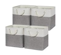 Temary Fabric Storage Baskets for Organizing, Grey Basket for Shelves, Collapsible Baskets with Handles for Shelves, Nursery, Closet (White&Gray)
