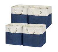 Temary Fabric Storage Cubes 11x11 Cube Storage Bins 4Pack Blue Basket for Organizing Home, Closet, Empty Gift Baskets with Handles (White&Blue)