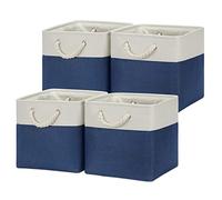 Temary Fabric Storage Cubes for Organizing 4Pack Blue Fabric Storage Basket 12 Inch Cube Storage Bins with Handles for Organizing Toys, Shelf Baskets for Home Office Closet (White&Blue)