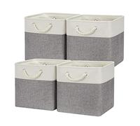 Temary Fabric Storage Cubes with Handle - 12 Inch Large Baskets for Clothes, Books, Blankets (White & Gray)