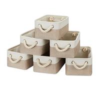Temary Small Fabric Storage Baskets 6 Pcs Decorative Baskets Bins for Gifts Empty Foldable Storage Baskets with Handles for Organizing Shelf, Towels (White&Khaki,11.8 L x 7.9 W x 5.3 H inches)