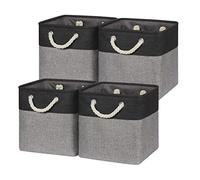 Temary Storage Baskets 4 Pack Fabric Storage Cubes Basket for Organizing, Collapsible Cloth Baskets with Handles for Shelves, Home, Closet (Black&Gray)