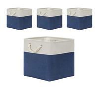 Temary Storage Baskets for Shelves 13x13 Baskets for Gifts Empty, 4 Pack Shelf Baskets Large Storage Baskets Cube Storage Bins Fabric Storage Cubes with Handles for Shelves (White&Blue)