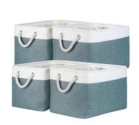 Temary Storage Baskets for Shelves 4 Pack Fabric Rectangle Baskets for Organizing Toys, Clothes, Decorative Bins with Handles (15 * 11 * 9.5"-White&Dark Green)