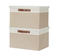 Temary Storage Cubes Fabric Cube Storage Bins Foldable Storage Baskets with Handles, Decorative Storage Boxes for Organizing (White & Khaki)