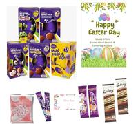 Temas Chocolate Easter Egg - Pack of 5 Dairy Milk Mini Easter Egg Bundled with Marshmallow and 6x Hot Chocolate Easter Gifts - Egg Hunt with Easter Card gift for Women Men Kids
