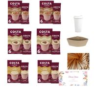 Temas Costa Coffee Instant Coffee Sachets Bundled With Reusable Coffee Cup, Sleeves & Coffee Stirrers | 3 Flavours - Creamy Cappuccino, Salted Caramel Latte, Millionaire Mocha (Mixed Variety Flavour)