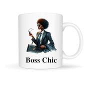 Temas Store Boss Lady Office Mug - 11oz Ceramic Coffee Cup - Empowered Woman, Girl Chic, Motivational Work Mug - Gift for Female Entrepreneurs, Professionals, Leaders (Boss Chic Afro)