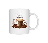 Temas Store Coffee Lovers 11 oz Ceramic Mug Collection, White, Sweet Mocha and Hug in a Mug Designs, Hot Beverage Cup for Tea and Coffee (Sweet Mocha)