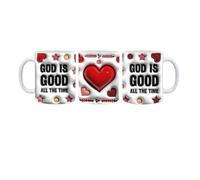 Temas Store God is Good All The Time Mug, White Ceramic Coffee Mug with Red Heart Design, Faithful Inspirational Religious Theme, Christian Coffee Mug, Believers Prayer Home Office Drinkware