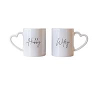 Temas Store Hubby and Wifey Mug Gift Set Couples Present Married Anniversary Newlywed His Hers Coffee Tea Cups Smashproof Box- Available in Various Design (White/Heart Handle)