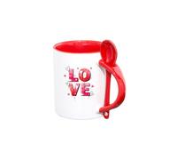 Temas Store Love Ceramic Coffee Mug Valentine Gift Cute Heart Design Tea Cup Romantic Present Anniversary Birthday Kitchen Drinkware -Avaialable in Various Design (White/Red-Spoon)