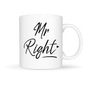 Temas Store Mr Right Ceramic Coffee Mug Set Stylish Script Print White Gift Cup Husband Boyfriend Wedding Anniversary Present Home Office Drinkware (15 oz)