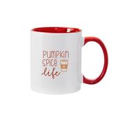 Temas Store Pumpkin Spice Life Mug - Funny Ceramic Coffee Cup for Fall & Halloween - Available in 11oz & 15oz - Pumpkin Latte Design Gift for Him, Her, Friends, or Coworkers (whte/red)