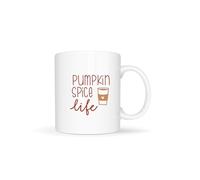 Temas Store Pumpkin Spice Life Mug - Funny Ceramic Coffee Cup for Fall & Halloween - Available in 11oz & 15oz - Pumpkin Latte Design Gift for Him, Her, Friends, or Coworkers (White)