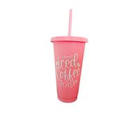 Temas Store Reusable Cold Cup with Straw, 'It's Always Iced Coffee Season' Design, 24 oz, Black and Pink Options (Pink/White)