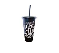 Temas Store Reusable Cold Cup with Straw, 'It's Always Iced Coffee Season' Design, 24 oz, Black and Pink Options (Black/White)