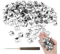 tembager Studs, 400Pcs 10mm Square Pyramid Metal Claw Nailhead Spike Rivets with Wooden Handle Awl Tool for Punk Rock Clothing B