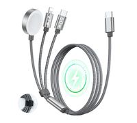 Temdan 60W Fast Charging Cable for Apple Watch Charger, Multi Charging Cable for iWatch Charger/for iPhone 17-12,3 in 1 USB C/Type C/Lightning/iWatch Charging Cord,Travel Vacation Essentials-5FT Grey