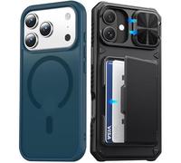 Temdan Flip Case for iPhone 17 Pro Case Wallet with Screen Protector, Built-in Card Holder, Military-Grade Protection, Shockproof Slim Magnetic Phone Case Cover, Dark Blue