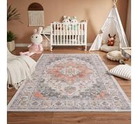Temedara 4'x6' Boho Chic Vintage Area Rug, Distressed Medallion Carpet, Traditional Oriental Washable Rug, Soft Low Pile Floor Mat for Living Room, Dining Room, Bedroom