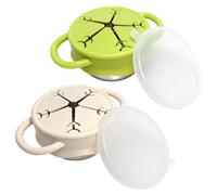 Temeemeg 2-Pack Snack Cups for Toddlers, Stainless Steel No Spill Baby Snack Cups with Removable Silicone Sleeve & Lid, 13.5oz Toddler Snacks Containers, Dishwasher Safe, Green & Beige.