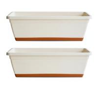 Temeemeg 2 Pack Window Planter Box Self Watering Rectangular Planter with Built in Saucer Side Aeration Plastic Flower Pots ideal for Indoor Balcony Garden Flowers Herbs