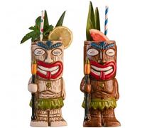 Temeemeg 2 Pcs Tiki Mugs Unique Design Tiki Cups for Tropical Party Decor Cocktail Glasses for Home Bar Style 1