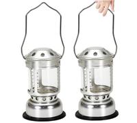 Temeemeg 2Pcs Candle Lantern 4.3x2.7 Portable Rustic Style Camping Lantern Silver with Handle Aluminum Alloy Windproof Candle Lamp for